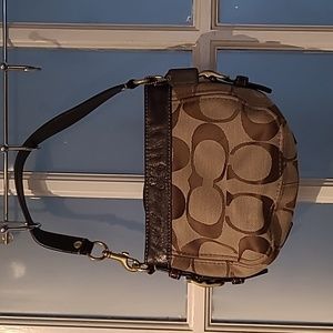 Coach Mini Shoulder Bag in Brown Signature Canvas with Dark Brown Leather Trim